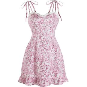 Floerns Women's Gingham Print tie Shoulder Sleeveless Ruffle Hem cami Dress