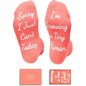 Zmart Pregnancy Gifts for New Mom Pregnant Mom Gifts for Pregnant Women Mom to Be Gift, Mom Socks Hospital Socks for Labor and Delivery, Tiny Human Orange, M