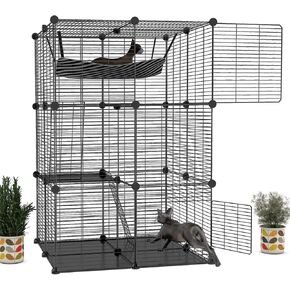 IKARE Cat Cage Large DIY Indoor Pet Home Small Animal House Detachable Playpen with 3 Doors 5 Tiers for 1-5 Cat(68.9" L x 55" W x 55" H)
