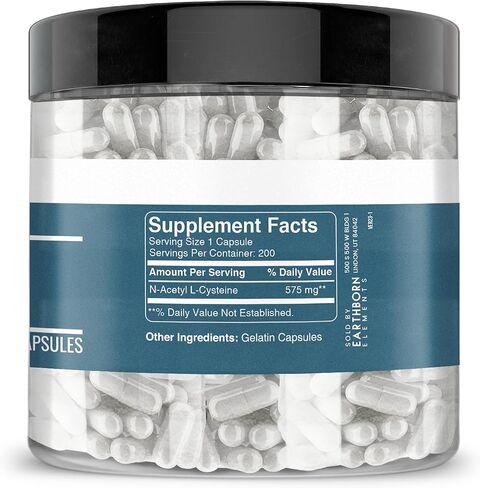Earthborn Elements NAC N-Acetyl L-Cysteine ​​200 كبسولة، نقية وغير مخففة، بدون إضافات in Saudi Arabia