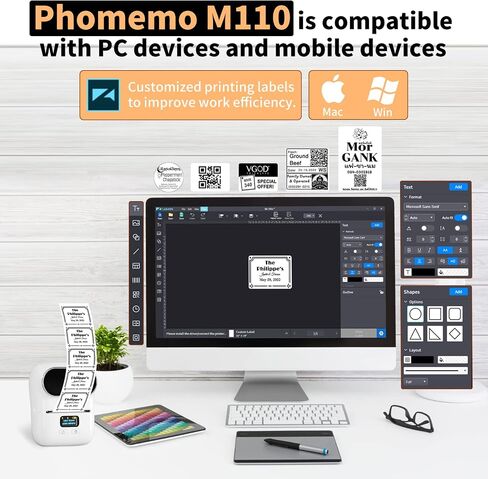 طابعة ملصقات الباركود Memoqueen M110، صانع ملصقات محمول لبطاقة الأسعار والشعار والعنوان والبريد والمنزل والمكتب والشركات الصغيرة، متوافقة مع الهواتف وأجهزة الكمبيوتر الشخصية باللون البرتقالي in Kuwait