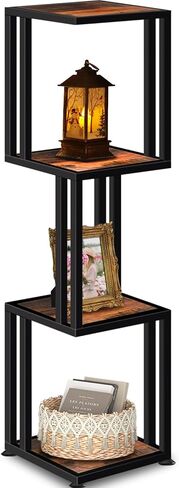 4 -Tier Corner Shelf Stand, 47'' Tall Industrial Corner Shelves, Heavy Duty Square Corner Bookshelf Display Shelf for Small Space, Corner Plant Stand for Living Room, Rustic Brown in Kuwait