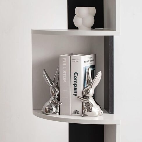 Decorative Ceramic Book Ends, Quirky Rabbit Bookends, Bunny Book Holders Stopper for Shelves Art Bookend - Silver in Saudi Arabia