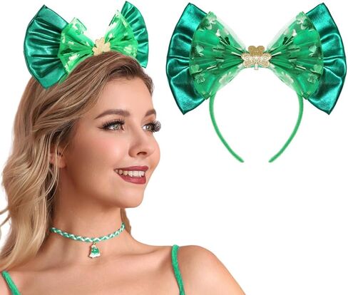 عيد القديس باتريك LED تضيء عقال الأخضر الترتر القوس أغطية الرأس البرسيم الشعر الأطواق شامروك شبكة إكسسوارات الشعر in Kuwait