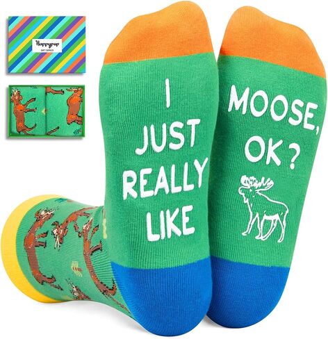 HAPPYPOP Funny Moose Gifts for Men Women Moose Gifts for Moose Lovers, Novelty Moose Socks Crazy Silly Fun Socks in Kuwait