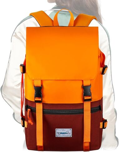 حقيبة ظهر Qozabauly Flap Vintage، حقيبة ظهر للكمبيوتر المحمول في الهواء الطلق سعة 25 لترًا حقيبة ظهر للكمبيوتر المحمول ذات سعة كبيرة تناسب كمبيوتر محمول مقاس 15.10 بوصة، حقيبة ظهر للسفر بمنطقة تخزين متعددة مع رباط in Kuwait