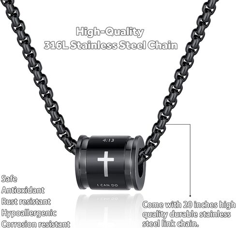 قلادة متقاطعة للرجال والأولاد، قلادة من الفولاذ المقاوم للصدأ فضية وذهبية سوداء متقاطعة للرجال قلادة ملهمة من الكتاب المقدس آية مسيحية للرجال هدية in Kuwait