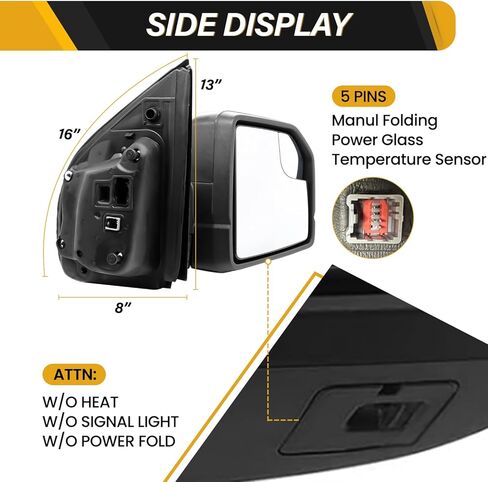 مجموعة مرآة الرؤية الخلفية الأمامية ذات 3 دبابيس متوافقة مع Ford F-150 2015-2020، مع زجاج الطاقة، بدون حرارة، بدون طاقة قابلة للطي، بدون ضوء إشارة، يحل محل FL3Z17683AK، جانب السائق الأيسر in Kuwait