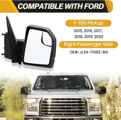 مجموعة مرآة الرؤية الخلفية الأمامية ذات 3 دبابيس متوافقة مع Ford F-150 2015-2020، مع زجاج الطاقة، بدون حرارة، بدون طاقة قابلة للطي، بدون ضوء إشارة، يحل محل FL3Z17683AK، جانب السائق الأيسر in Kuwait