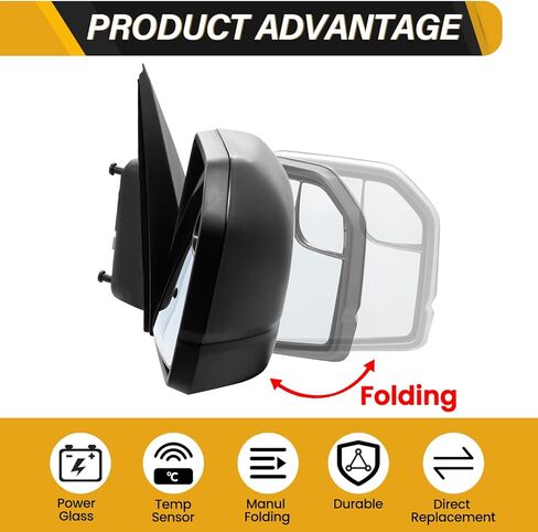 مجموعة مرآة الرؤية الخلفية الأمامية ذات 3 دبابيس متوافقة مع Ford F-150 2015-2020، مع زجاج الطاقة، بدون حرارة، بدون طاقة قابلة للطي، بدون ضوء إشارة، يحل محل FL3Z17683AK، جانب السائق الأيسر in Kuwait