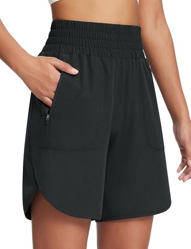 BALEAF 7" Workout Shorts for Women Athletic Long Running Shorts High Waisted Quick Dry Zipper Pockets Hiking UPF50+ Navy L in Saudi Arabia