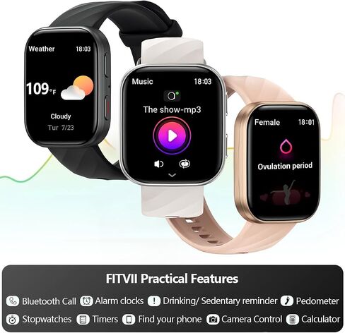 FITVII Health & Fitness Tracker 2024 (Answer/Make Calls), Smart Watch with 24/7 Heart Rate and Blood Pressure, Sleep Tracking, Blood Oxygen Monitor, 120+ Sport Mode Waterproof Activity Tracker in Saudi Arabia