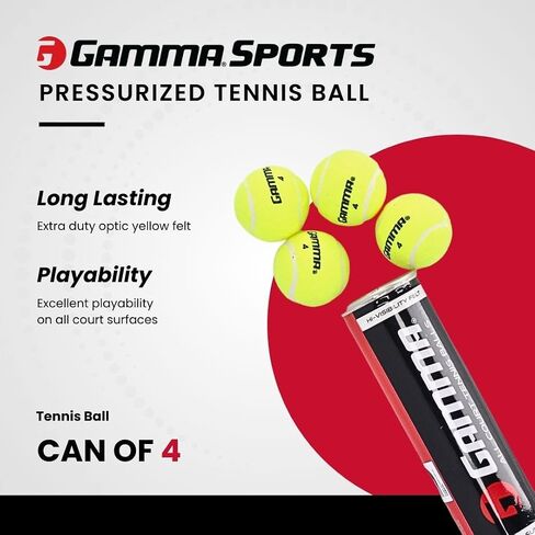 GAMMA Sports 4-ball Can, Pressurized Tennis Balls, Professional, Recreational, Practice, Tournament, Outdoor/Indoor, Increased Durability, Enhanced Visibility in Saudi Arabia