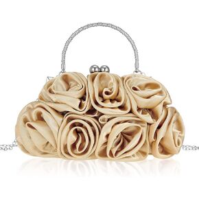 SilTriangle Women Clutches Roses Satin Purses Floral Evening Handbag Chain Strap Shoulder Bag for Wedding Party Prom