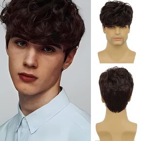 Tseses Light Brown Curly Wigs for Men Short Layered Cosplay Halloween Synthetic Hair Costume Wig