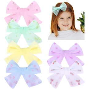 6 PCS Tulle Hair Bows for Girls, CN Toddler Bows with Glitter Star Alligator, Colorful Hair Barrettes Wedding Hair Accessories for Baby Girls Infants Toddler Teens Women Birthday Party (Type C)