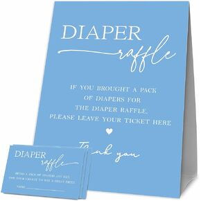 Baby Shower Games, 1 Diaper Raffle Standing Sign with 50 Diaper Raffle Tickets, Sairo Theme Babyshower Party Decorations and Supplies For Boys or Girls(LBLK-C03)