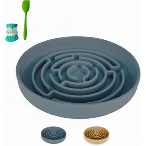 Slow Feeder Dog Bowls - Maze Dog Slow Feeder Bowl with Suction - Slow Eating Dog Bowl with Brush, Spatula - BPA-Free Silicone Dog Food Bowl - Non-Slip Slow Dog Feeder for Enrichment, Puzzle (Beige)