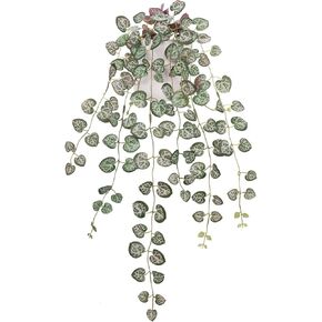Briful Fake Plants 16'' Artificial String of Hearts Plants with Ceramic Pot Faux Draping Ceropegia Woodii Succulent Plants for Home Bedroom Table Shelf Office Hotel Decor