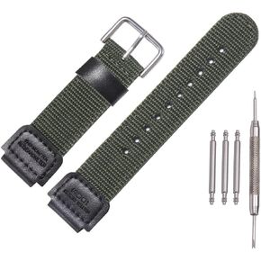 18mm Nylon strap Replacement for Casio Men's AE1200WH AE-1000 SGW-300H/400 W-735 PRG270 Leather Watch band - Black buckle