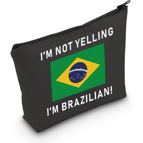 LEVLO Funny Brazil Pride Souvenir I'm Not Yelling I'm Brazilian Makeup Bags Gift Idea for Proud Wife Friend or Coworker Country Flag Bags (I'm Brazilian)