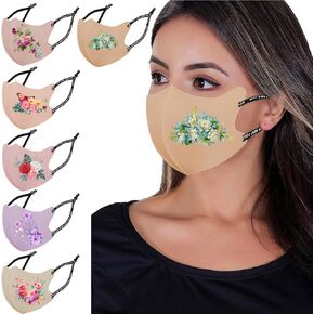 Mask,Face Masks Washable,Cloth Face Mask Reusable,Ice Silk Cotton Cloth Masks,Adjustable Cloth Mask for Female Adult,Flower Pattern Cloth Face Mask,Pack of 6,Multicolor