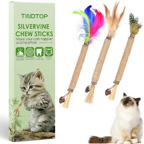 TINDTOP Silvervine Chew Sticks for Cats, 12 Pack Natural Catnip Chew Toys for Kittens Teeth Cleaning, Matatabi Dental Care, Increase Appetite, Calm Cat Anxiety and Stress, Cat Dental Toy