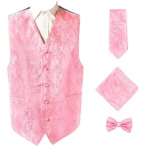 Oliver George Men's 4pc Paisley Design Tuxedo Vest Paisley Floral Jacquard Vest Formal Vest Suit Vest Casual Vest Waistcoat Vest Prom Vest Wedding Vest Necktie Bowtie Handkerchief Gold Small