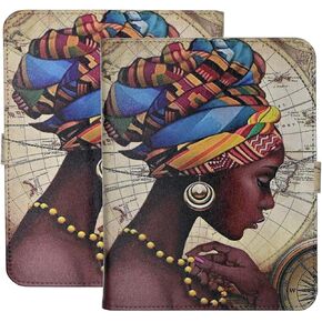 Case for 6.8" Kindle Paperwhite (11th Generation-2021) and Kindle Paperwhite Signature Edition, PU Leather Folio Stand Shockproof TPU Cover, African American Women
