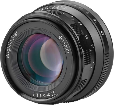 Brightin Star 35mm F1.2 MF APS-C Manual Focus Prime Lens for Fujifilm XF-Mount Mirrorless Cameras, Large Aperture Fixed Lens, Fit for XT5, XT4, XT30, XPRO3/2, XT200, XS10, XA7, XE4, XH1(Silver) in Kuwait