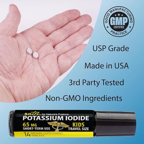 أقراص نوتري يوديد البوتاسيوم 65 ملغ - حجم السفر للأطفال 14 قرص حبوب يوديد البوتاسيوم - أقراص يوديد البوتاسيوم الواقية للغدة الدرقية 65 ملغ - حبوب يودو ناسينتي كي (14 قرص) in Kuwait