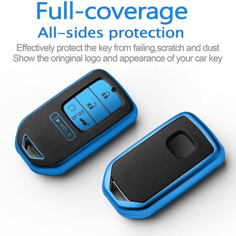 Sindeda لغطاء Honda Key fob مع سلسلة مفاتيح جلدية، حماية كاملة من مادة TPU الناعمة، حافظة مفاتيح متوافقة مع Honda Accord Civic CRV Pilot Odyssey Passport Smart Remote Key، Key Fob Shell أحمر in Kuwait
