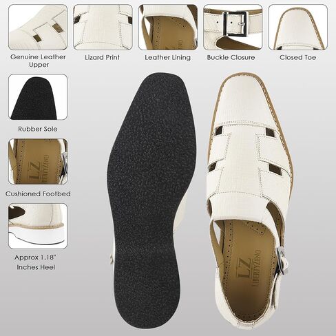 LIBERTYZENO Mens Fisherman Closed Toe Sandals Crocodile Print Genuine Leather Buckle Closure Casual Dress Shoes in Kuwait