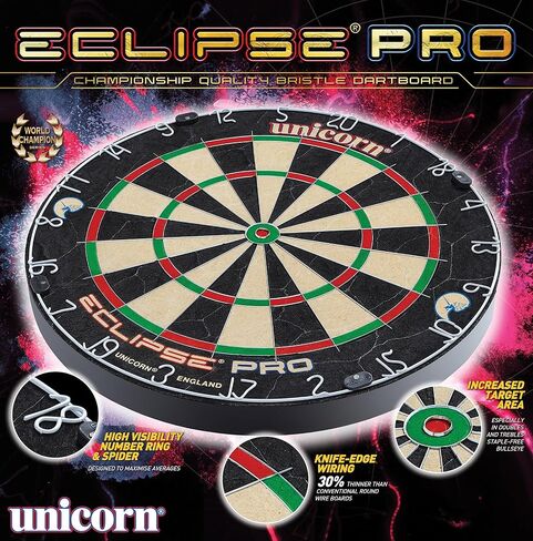 لوحات رمي ​​السهام ذات أطراف فولاذية ذات شعيرات من Eclipse Pro & Ultra Championship Edition - سلك رفيع للغاية - نقطة بولس خالية من الدبابيس - منطقة الهدف المتزايدة - سيزال ممتاز ذاتي المعالجة - حلقة أرقام قابلة للتدوير عالية الرؤية in Kuwait