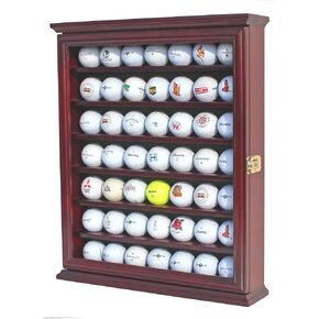 DisplayGifts 49 Golf Ball Display Case Cabinet Wall Rack Holder Frame with Lockable Glass Door, Wall Mounted or Stand a Counter Top Black Finish Great Golfer's Gift