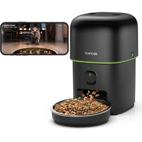 Yuposl Automatic Cat Feeders with Camera - 5G WiFi App Control 1080 HD Video with Night Vision, 2-Way Audio 16cup/136oz Cat Food Dispenser Easy to Use and Clean, Timed Pet Feeder Also for Dogs