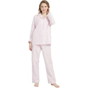 GLOBAL Comfy Pajamas for Women 2-Piece Warm and Cozy Flannel Pj Set of Loungewear Button Front Top Pants