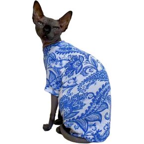 Sphynx Cat Four Leg Cotton Pajamas Elastic Pet Clothes for Hairless Cat Surgery Recovery Suit Cat Undershirt Thermal Hairless Cat Clothes for Sphynx, Devon, Cornish (Colorful Bear, L (8-8.8 lbs))