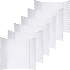 Kosiz 6 Pcs Tri Fold Presentation Board for School Portable Trifold Display Exhibition Board Corrugated Lightweight Poster Board for Business Presentations Projects Memorial Photo(White,16 x 24'')