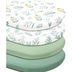 4 Pack Sage Green Fitted Nursery Sheets Breathable Neutral Unisex Baby Sheets for Boys or Girls with Leaf and Flower Design Standard Crib Sheet