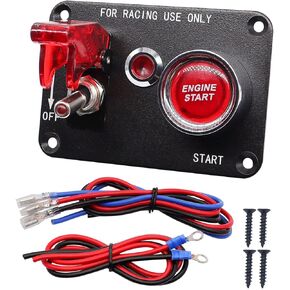 weideer 12V Ignition Switch Panel Car Engine Start Push Button 2 in 1 Ignition Starter Switch LED Toggle Switche Panel with Red Indicator Light for Racing RV Truck K-048