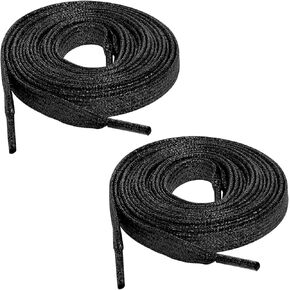 Marrywindix 2 Pairs Glitter Flat Shoelaces 47 Inch Shinny Metallic Shoe Laces for Sneakers Skate Boots Sport Shoes (Silver)