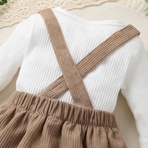 Tiny Cutey Newborn Baby Girl Clothes Bell Sleeve Romper and Corduroy Overalls Shorts Infant Girl Fall Outfits in Kuwait