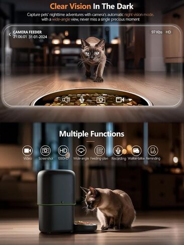 Yuposl Automatic Cat Feeders with Camera - 5G WiFi App Control 1080 HD Video with Night Vision, 2-Way Audio 16cup/136oz Cat Food Dispenser Easy to Use and Clean, Timed Pet Feeder Also for Dogs in Saudi Arabia