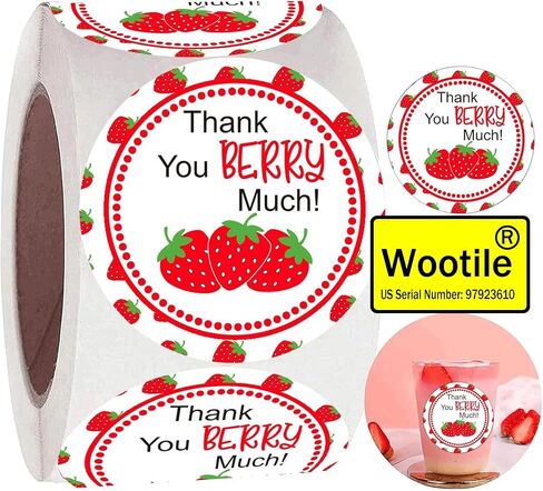 wootile Strawberry Thank You Sticker Labels 1.5 Inch Thank You Berry Much Stickers Sweet Strawberry Themed Birthday Party Favors Baby Shower Thank You Sticker Labels for Envelope Seals,Goodie 250 Pcs in Kuwait