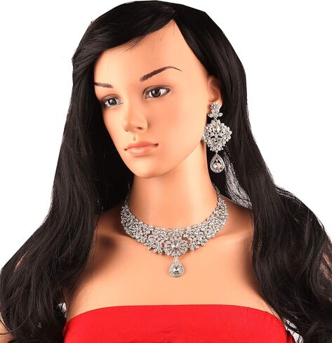 Touchstone NEW Indian Traditional Handcrafted Marvelous Floral White Rhinestone Wedding Bridal Designer Jewelry Necklace Long Earrings Mangtika Set In Silver Tone For Women. in Kuwait