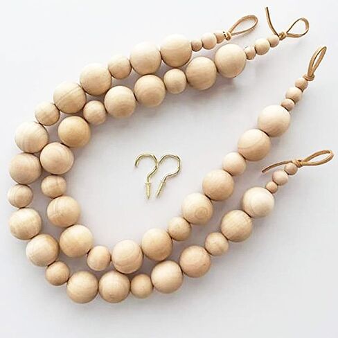 Set of 2 Wood Bead Curtain Tieback, Boho Curtain Holdbacks, Farmhouse Decorative Curtain Holders for Drapes (Round) in Kuwait