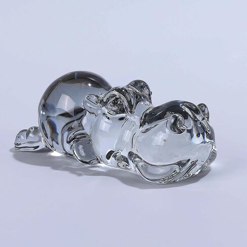 Qianwei رمادي كريستال فرس النهر الهدايا للنساء - اليدوية فرس النهر الزجاج الحيوانات فرس النهر التماثيل تحصيل الكريستال مكتب مكتب الجدول ديكور المنزل وزن الورق in Kuwait