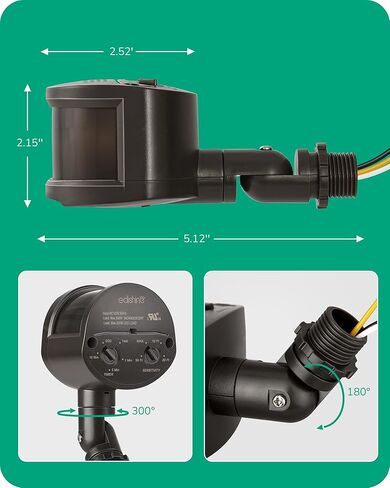 EDISHINE Motion Sensor, Automatic Dusk to Dawn, 180-Degree Replacement Motion Sensor, Adjustable Time & Detection Range Up to 60FT, Outdoor Motion Sensor for Security Floodlight, UL Listed, 2 Pack in Kuwait