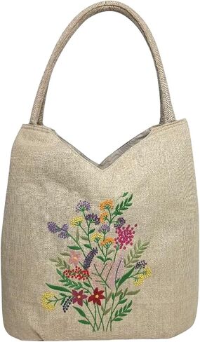 HCRAFT Embroidered Handbags for Women, Large Blue Shoulder Tote Bag with Zipper,13.8x6.3x14.5, Fabric Tote Bag, Hobo Bags For Women, Mother's Day Bag, Tote Bag Aesthetic with Inner Pocket in Kuwait